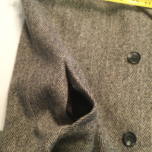 Vintage Black & White Herringbone Double Breasted Wool Overcoat Size 14 - Picture 9 of 16